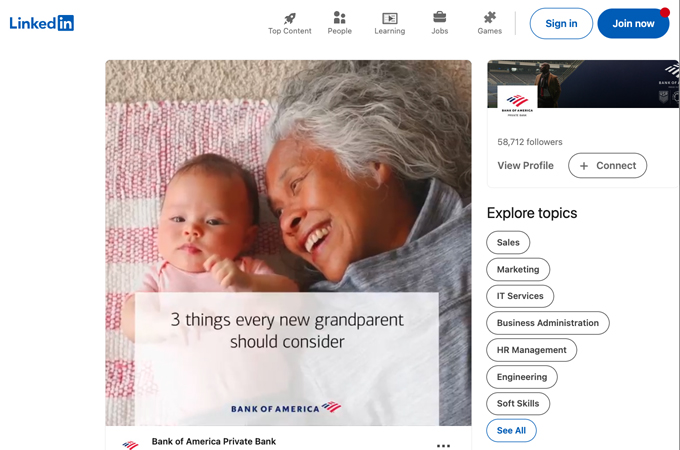 Three things every grandparent should consider social post by Bank of America - Enterprise Creative Solutions