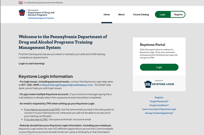 Pennsylvania Department of Drug and Alcohol Programs Training Management System (TMS) by d'Vinci Interactive