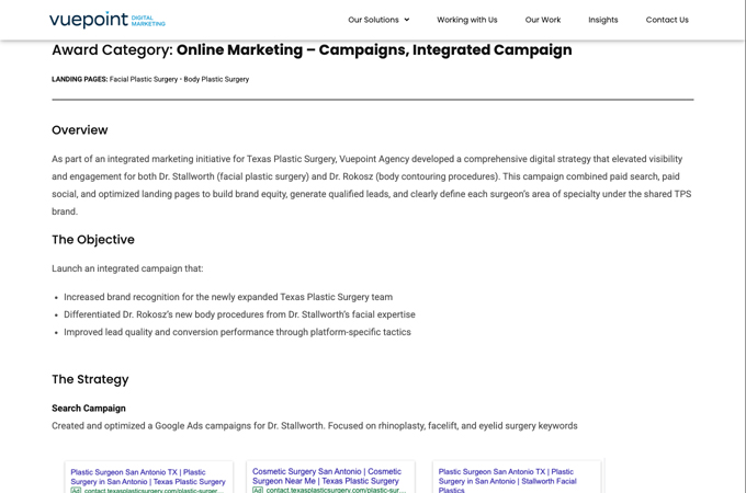 Texas Plastic Surgery: Leads-driven Integrated Campaign by Vuepoint Agency