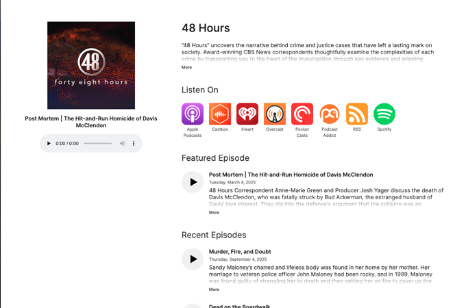 Episode from "48 Hours" Podcast: "Post Mortem | The Hit-and-Run Homicide of Davis McClendon" by Paramount