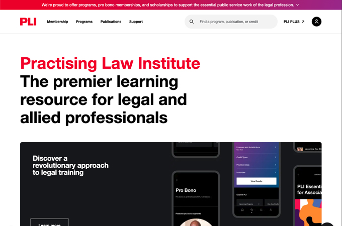 Practising Law Institute Website by Work & Co, part of Accenture Song