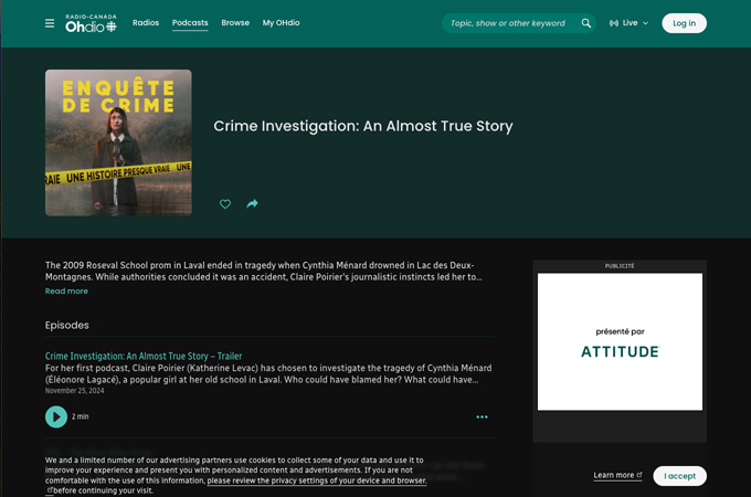 Enquête de crime : une histoire presque vraie (Crime Investigation: A Story that Almost Happened) by Radio-Canada OHdio