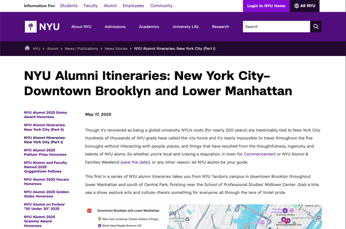 NYU Alumni Itineraries by New York University