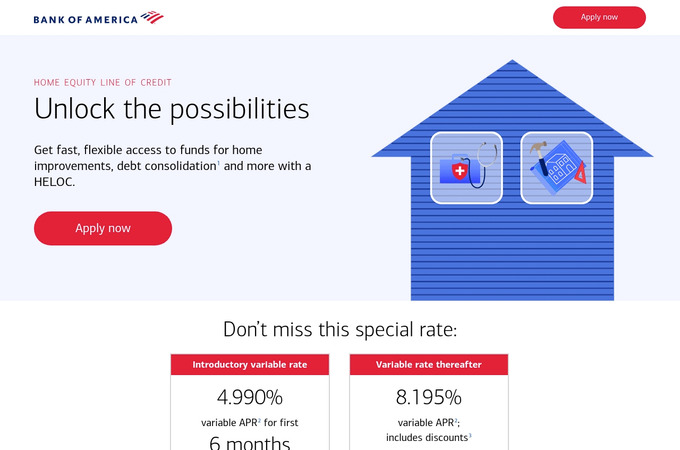 Home Equity Line of Credit Unlock the Possibilities landing page by Bank of America - Enterprise Creative Solutions