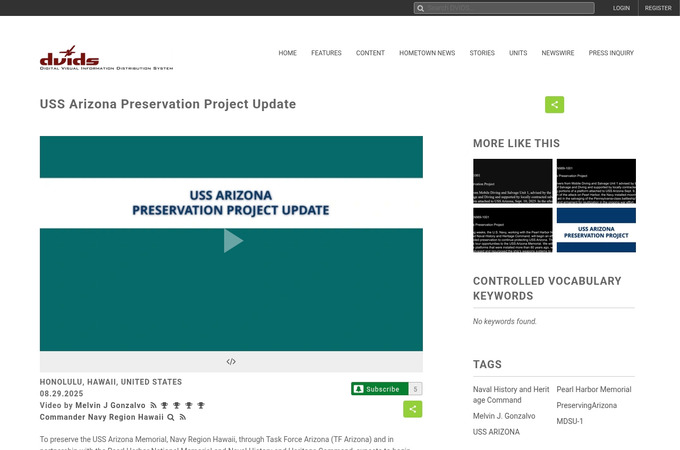 USS Arizona Preservation Project Update by Commander Navy Region Hawaii