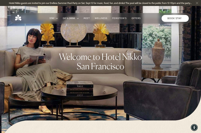 Hotel Nikko San Francisco: Enhancing luxury hospitality with immersive photography, Japanese-inspired design, mobile-first booking, AI visibility optimization, elegant storytelling, and intuitive navigation, driving a 41.3% increase in website leads. by Milestone Inc.