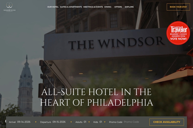 The Windsor Suites: Luxury all-suite hospitality with city visuals, mobile-first booking, extended-stay navigation, AI visibility optimization, and conversion-focused storytelling, driving 82% revenue growth after the website revamp. by Milestone Inc.