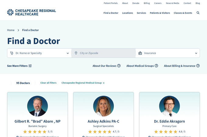 Chesapeake Regional Healthcare: Find-a-Doctor & Accessibility Evolution by Modea