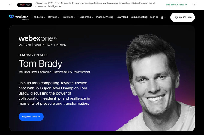 Webex homepage by Cisco