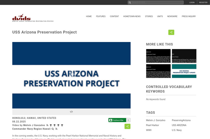 USS Arizona Preservation Project by Commander Navy Region Hawaii